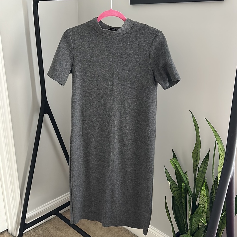 Zara Grey Tan Mock Neck Midi Dress Dress Sz Small